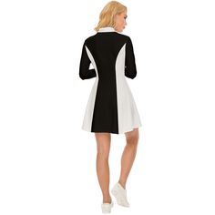 Step back in time with our captivating 60s Style Mod Dress, a stunning addition to any retro-inspired wardrobe. This Black and White Color Block GOGO Dress exudes timeless elegance and pays homage to the iconic fashion of the 60s era. Crafted from high-quality 100% polyester velour material, this Retro Dress offers both style and comfort, ensuring you make a statement wherever you go.With its turtle neckline and princess-style bodice, this 60s Mini Dress combines classic design elements with mod 1960s Formal Fashion, Retro Fit And Flare Knee-length Dress, Retro Long Sleeve Dress For Night Out, Retro Fit And Flare Midi Dress, White Retro Dress For Fall, Black Fit And Flare Long Sleeve Mini Dress, Black Long Sleeve Fit And Flare Mini Dress, Retro Mini Length Fall Dresses, Retro Knee-length Mini Dress For Party