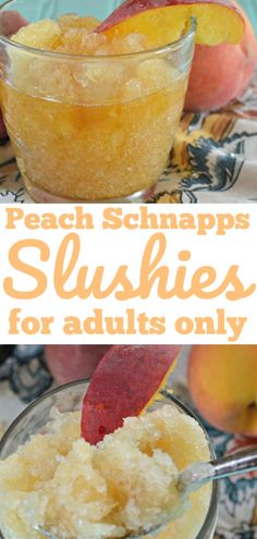 peach schnapps slushies in small glass bowls with spoons on the side