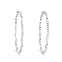 Make a statement with these beautiful hoop earrings accented with 2.92 carats of round brilliant cut diamonds. The diameter measures approximately 1.75 inches. Diamonds Direct, Diamond Hoop Earrings, Round Brilliant Cut Diamond, Brilliant Cut Diamond, Pave Diamonds, Round Brilliant, Diamond Earrings, Diamond Cuts, Jewelry Earrings