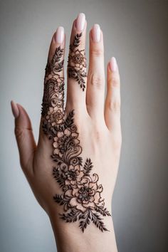 a woman's hand with henna tattoos on it