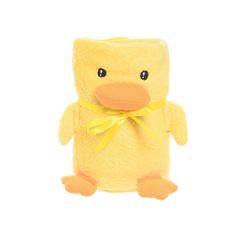 a yellow stuffed duck with a bow around its neck