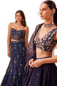 Navy Blue Embellished Fishcut Lehenga Set Parul Gandhi - Fabilicious Fashion Glamorous Blue Lehenga With Zari Work, Glamorous Blue Sets For Reception, Glamorous Blue Lehenga For Festive Occasions, Glamorous Blue Festive Lehenga, Blue Glamorous Lehenga For Reception, Royal Blue Embroidered Lehenga For Party, Embroidered Royal Blue Lehenga For Party, Party Royal Blue Embroidered Lehenga, Elegant Blue Lehenga With Sequins