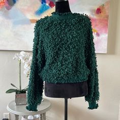 Cutest Ruffle Detailing On Sleeves And Neckline -Perfect Condition Looks Brand New -Forest Green -Size : Small/Medium Green Ruffled Winter Tops, Winter Green Ruffled Tops, Green Ruffled Tops For Winter, Moss Sweater, Green Sweater, Colorful Sweaters, Forest Green, Dark Green, Scoop Neck