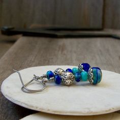 Beaded Earrings with Pure Titanium Ear Wire - Boho Style Dangle Earrings - Sapphire, Cobalt Blue and Bohemian Blue Earrings For The Beach, Bohemian Blue Earrings For Beach, Hypoallergenic Blue Earrings For Summer, Blue Ear Wire Earrings For The Beach, Blue Earrings For Vacation, Turquoise Earrings With Ear Wire For Summer, Nickel Free Blue Earrings For Summer, Nickel-free Blue Earrings For Summer, Blue Dangle Earrings For The Beach