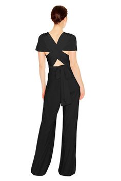 Our convertible Jumpsuit is perfect for the bridal party, rehearsal dinner, brunch, work and anywhere in between. It features our signature convertible wrap top and can be tied over 15 different ways. Two sizes fits all—size A fits US 0-12 and size B fits a US 14-24 Standard Length Measures 47" long. Please inquire about extra length options Fabric: Luxurious Poly-Spandex Jersey Care: Dry-clean or Machine Wash Cold. Hang Dry. Steam Only, Do Not Iron Made in the USA Please see our FAQ for informa Bridal Jumpsuit, Free Fabric Swatches, Black B, Tie Styles, Swim Shop, Bridesmaids Dresses, Rehearsal Dinner, Rehearsal Dinners, Free Fabric