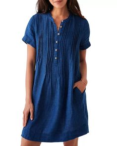 Faherty - Gemina Linen Dress Knee-length Pleated Shift Dress, Knee-length Shift Pleated Dress, Linen Short Sleeve Mini Dress, Elegant Pleated Shift Dress, Shift Midi Length Dresses, Pleated Linen Knee-length Dress, Knee-length Pleated Linen Dress, Linen Dress Women, Linen Dresses