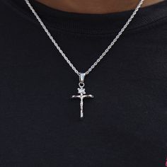 The Crucifix Pendant in White Gold is a clean cross piece with close attention to detail. Made with 14k white gold, this piece is sure to stand out in a crowd. Boss up and flex with the GLD gang. This product is guaranteed for life - GLD will repair the item should you experience any defects in craftsmanship or breakage. Specifications - 3/4" x 1 1/2" (Width x Height) - Weight: (Weight can vary +/- 2 grams) - White Gold Plated: 3.5 grams Material - 14k White Gold Plated | Crucifix, 14k White Gol Cross Earrings Studs, Solid Gold Chains, White Gold Chains, Vermeil Jewelry, Custom Earrings, Pendant Bracelet, Drop Necklace, Gold Plated Chains, Chain Earrings