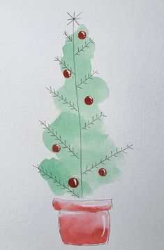 a drawing of a christmas tree in a pot