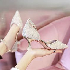 Bling Shiny Ankle Strap Crystal Pointed Toe Thin Heel Wedding Party Shoes Bridesmaids Heels, Zebra Shoes, Wedding Shoes Pumps, Bling Party, Crystal Wedding Shoes, Wedding Party Shoes, Pearl Shoes, Wedding Shoes Bride, Ankle Strap High Heels