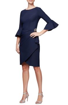 Alex Evenings Bell Sleeve Sheath Cocktail Dress | Nordstrom Dress With Bell Sleeves, Alex Evenings, Draped Skirt, Long Sleeve Sequin, Skirts Online, Dress Purchase, Bell Sleeve Dress, Winter Clothes, Ruffle Skirt