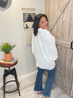 This top is amazing! Don’t be afraid of it being oversized! It’s lightweight and airy, and perfect for year round wear! Wear it out with leggings or tucked with denim! I’m in a medium/large, my true size. Most people size down on this. If you're petite, this might not be the top for you, unless things very oversized. Chic Shop, Button Down Blouse, Be Afraid, Dolman Sleeve, Button Downs, Leggings, Trending Outfits, How To Wear, Clothes