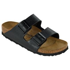 Birkenstock Arizona Birko-Flor Sandal Birkenstock's contoured cork footbed supports the arches of the foot and cradles the heel for all day comfort.  Fits true to size. Fashion Shoes Sandals, Heidi Daus, Birkenstock Arizona, Pig Skin, Black 7, 11 11, Men Necklace, Black Sandals, Birkenstock