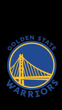 the golden state warriors logo is shown in blue and yellow on a black background,