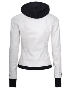 Step up your biker-inspired fashion game with the Tralee Women's White Motorcycle Leather Jacket with Hood, seamlessly blending edgy style with practical functionality. Meticulously crafted, this jacket showcases a sleek White hue that enhances the adaptability of your ensemble. Specifications: The style for all seasons. Made of 100% Real Lambskin leather Internal full lined with a soft polyester Snap-collar with removable hood and smooth zip YKK closure. Four zipped exterior pockets. One inside Mens Leather Jacket Vintage, Plus Size Leather Jacket, Maroon Leather Jacket, Women Leather Vest, Leather Blazer Women, White Motorcycle, Motorcycle Leather Jacket, Leather Coat Womens, Biker Jacket Men