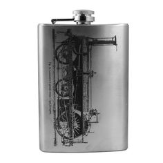 a flask with an image of a machine on it