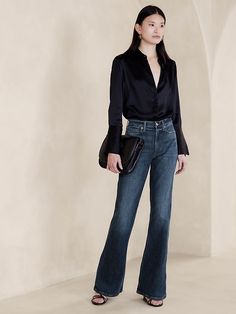 The Relaxed Flare Jean | Banana Republic Luxury Washed Flare Jeans In Relaxed Fit, Luxury Fitted Flare Jeans In Rigid Denim, Luxury Relaxed Fit Flare Jeans With Pockets, Luxury Rigid Denim Flare Jeans For Work, Luxury Medium Wash Mid-rise Flare Jeans, Luxury Wide Leg Cotton Flare Jeans, Luxury Relaxed Fit Flare Jeans For Women, Cheap Classic Flare Jeans With Five Pockets, Affordable High Rise Utility Flare Jeans