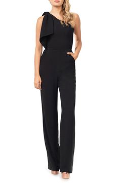 Dress the Population Tiffany One-Shoulder Jumpsuit | Nordstrom Coverall Jumpsuit, Maxi Jumpsuit, One Shoulder Jumpsuit, Designer Cocktail Dress, Dress The Population, Black Wedding Dresses, Sleeveless Rompers, Black Cocktail Dress, Guest Outfit