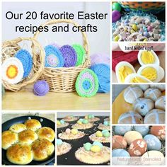 the collage shows different types of easter eggs and crochet designs on them