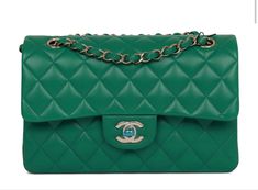 Green Double Flap Evening Bag, Green Evening Bag With Double Flap, Designer Green Double Flap Bag, Green Leather Shoulder Bag With Turn-lock Closure, Elegant Green Double Flap Bag, Elegant Green Bag With Double Flap, Luxury Green Double Flap Bag, Green Leather Double Flap Bag, Luxury Green Rectangular Flap Bag