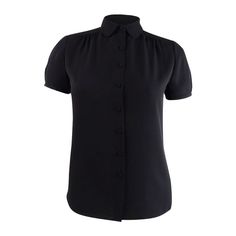 New With Original Tags Style: Blouse, Size Type: Regular, ,, Short Sleeve, 100% Polyester, Dry Clean, Inseam: Black Collared Top With Buttons, Black Tops With Collared Neckline And Buttons, Black Tops With Buttons And Collared Neckline, Black Tops With Buttoned Collared Neckline, Chic Black Shirt With Collared Neckline, Solid Color Business Casual Tops With Buttons, Solid Color Buttoned Tops For Business Casual, Solid Buttoned Tops For Business Casual, Black Collared Shirt With Buttons