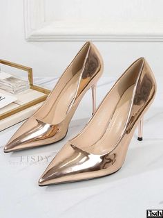 Fisdy - Exquisite PU Leather Womens Plus Size Pointed Toe Stiletto Pumps with Sophisticated Sliver Accents Gold Strappy Heels, Glitter High Heels, White Sandals Heels, Strappy Stilettos, Pumps Heels Stilettos, Bridesmaid Shoes, Sophisticated Look, White Heels, Prom Shoes