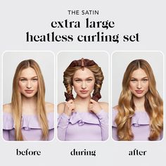 Extended rod length ideal for all hair lengths, especially extra-long locks. Create perfect waves &amp; curls without the heat damage! Keeps your hair frizz-free &amp; prevents breakage. Simple to use and can be worn day or night! The Original and The Best Heatless Curling set from 100% Satin. Set includes a satin curl Curl Headband, Satin Heatless Curling Set, Curling Headband, Heatless Curling Set, Heat Free Curls, Curls Without Heat, Heatless Curlers, Heatless Curling, Curling Rods