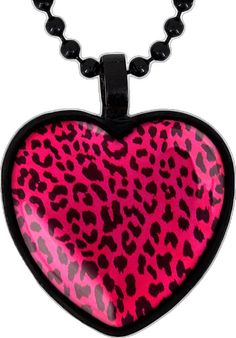 Hot Pink Leopard, Black Hot Pink, White Belt, Puffy Heart, Leopard Animal, Pink Leopard, Heart Pendant Necklace, Ball Chain, Punk Rock