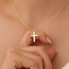 14k Gold Cross Necklace Material: High Quality Solid 925 Sterling Silver THICK plating of 14k Gold, Rose Gold, or Rhodium (Silver) Chain includes a 2" extension for adjustable fit Hollow back design ♡ The most unique jewelry you can find, perfect as a gift for yourself or a loved one. ♡ All of our jewelry is handcrafted with enthusiasm and great care in our workshop. ► How to Care for Your Jewelry Maintain your jewelry's high shine by avoiding contact with chemicals such as soap, perfume, lotion Classic Cross Jewelry For Baptism, Classic 14k Gold Jewelry For Baptism, Classic 14k Gold Jewelry For First Communion, Dainty 14k Gold Jewelry For Baptism, Minimalist Gold Jewelry For Baptism, Minimalist Cross Jewelry For First Communion, Minimalist Cross Jewelry For Baptism, Classic Cross Necklace For Baptism, 14k Gold Cross Necklaces For Baptism