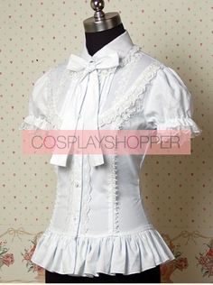 To buy White Shorts Outfit, Poofy Sleeves, Ruffle Collar Shirt, Corset Pattern, All White Outfit, White Corset, Fashion Project, Short Sleeve Pattern, Lolita Dress