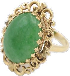 Oval Gold Emerald Ring With Intricate Design, Gold Emerald Ring With Intricate Design, Oval Shape, Antique Gold Emerald Ring With Oval Cabochon, Victorian Oval Emerald Ring In Yellow Gold, Victorian Oval Yellow Gold Emerald Ring, Antique Emerald Ring In Gold With Oval Cabochon, Heirloom Green Oval Cabochon Jewelry, Antique Green 14k Stamped Jewelry, Antique Green Jewelry Stamped 14k