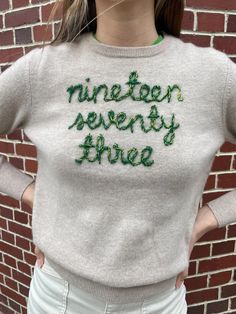 1973. A year that became a short hand for Abortion rights. 10% of proceeds from each sweater will be donated to Whole Woman's Health Alliance, a non-profit dedicated to providing abortions and reproductive services for women in states with the least access to this critical care. Lingua Franca 100% Cashmere. Sustainably Sweater Hand Embroidery, Embroidery Christmas Sweater, Hand Embroidery Sweater, Chunky Embroidery, Woman's Health, Fluffy Alpaca, Sweater Embroidery, Short Hand, Custom Sweaters