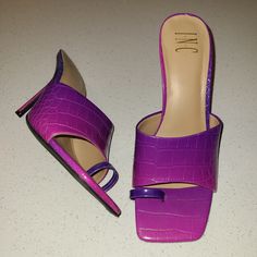 Basically Brand New!! Literally Worn For A Hour. Chic Purple Square Toe Heels, Purple Square Toe Heels For Party, Trendy Purple Leather Heels, Chic Medium Width Purple Heels, Croc Heels, Purple Leather, Inc International Concepts, Color Purple, Women Shoes