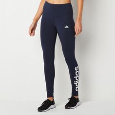 An essential style for a workout or every day, these women's high-rise leggings from adidas are made from a soft, stretch cotton-jersey. They have a comfortable, wide, elastic waistband and a bold logo graphic along the leg.Features: Stretch FabricClosure Type: Pull On, Full ElasticRise: High RiseSupport: Light SupportFiber Content: 93% Cotton, 7% ElastaneFabric Description: JerseyInseam: 28 InCare: Machine Wash, Tumble DryPant Length: Full LengthCountry of Origin: Imported Adidas Womens, Bold Logo, High Rise Leggings, A Workout, Logo Graphic, Adidas Women, Stretch Cotton, Back To School, Full Length