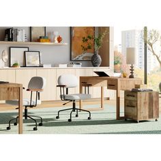 an office with two desks and chairs in it