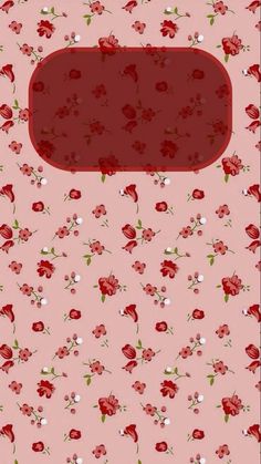 a pink background with red and white flowers on the bottom right corner is an empty rectangular frame