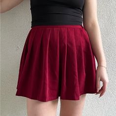 Is An Xl But For Kids, Fits Like A Small Or Medium Woman. Never Worn Before. Red Solid Color Summer Skirt, Red Skirted Bottoms, Red High Waist Pleated Skirt With Lining, Red High Waist Pleated Mini Skirt, Red High Waist Pleated Skirt, High Waist Red Cotton Skort, Red High Waist Lined Pleated Skirt, Red High-waist Pleated Skirt For Spring, High Waist Red Pleated Lined Skirt