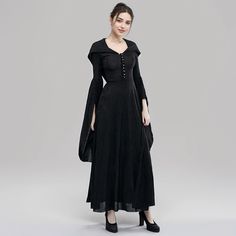 Olivia Mark - Gothic Solid Color Halloween Makeup Dance Party Dress Dance Party Dress, Cute Nightgowns, Faux Leather Dress, Brown Outfit, Long Sleeve Print Dress, Gothic Dress, Round Neck Dresses, Evening Gowns Formal, Halloween Dress