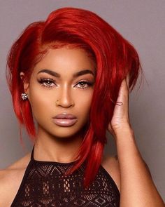 WowEbony Human Hair Crimson Color Red Color Glueless Lace Front Wigs [crimson] Candy Apple Red Hair, Apple Red Hair, Red Hair On Dark Skin, Hair Color For Dark Skin, Colors For Dark Skin, Bright Red Hair, Gorgeous Hair Color, Winter Hair Color, Candy Apple Red