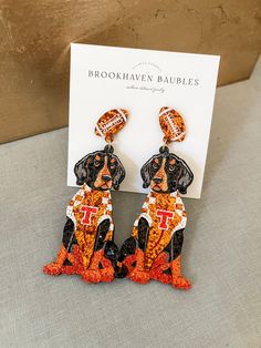 Smokey the dog TN vols mascot UT earrings Orange and White Tennessee Football Game Day Beaded Earrings - Southern Statement Jewelry - lightweight glitter Statement Earrings - Fashion Earrings for her - College or NFL Game Day Earrings  These light weight earrings are so light that you will practically forget you are wearing them. Our earrings are the perfect statement for any occasion or outfit! Style with a basic tee or dress up your fit with our statement earrings. They are great for everyday, Tennessee Vols Bracelet, Tennessee Vols Christmas Ornaments, Tennessee Vols Earrings, Tennessee Vols Sweatshirt, Tennessee Necklace, Tn Football, Tn Vols, Tennessee Football, Light Weight Earrings