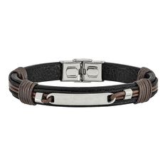 "Complement your wardrobe with the distinctive style of this men's stainless steel and leather bracelet. Complement your wardrobe with the distinctive style of this men's stainless steel and leather bracelet. Length: 8.25 in. Metal: stainless steel Finish: polished Packaging: boxed Please note, due to the high value of this item, a signature may be required upon delivery. Size: 8.25"". Color: Multicolor. Gender: male. Age Group: adult." Black Leather Casual Wristband, Casual Black Leather Wristband, Casual Stainless Steel Bracelet With Clasp, Casual Stainless Steel Bracelets, Casual Stainless Steel Bracelet, Modern Stainless Steel Leather Bracelet With Black Band, Modern Black Leather Bracelet With Stainless Steel Clasp, Classic Rectangular Leather Bracelets, Rectangular Leather Bracelets