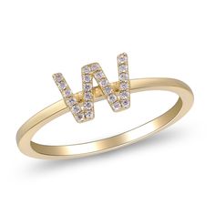 Simple and elegant, this diamond accent W initial ring features 24 round brilliant cut diamonds that create this sparkling character in a classic 10K yellow gold setting. | Diamond Accent "W" Initial Ring | 10K Yellow Gold | Round Brilliant Cut | Size 9 | 2mm | Helzberg Diamonds Diamond Initial Ring In Yellow Gold For Anniversary, Yellow Gold Diamond Initial Ring For Anniversary, Anniversary Yellow Gold Diamond Initial Ring, Anniversary White Gold Diamond Initial Ring, Wedding Diamond Ring With Initials, Classic Yellow Gold Initial Ring With Cubic Zirconia, Classic Yellow Gold Cubic Zirconia Initial Ring, Yellow Gold Diamond Ring With Initials For Anniversary, Promise Diamond Ring With Initials