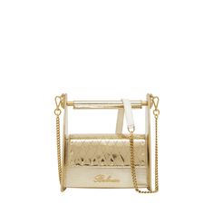 Balmain garden too box top handle bag in metallic grid-embossed leather  Metal top handle  Detachable chain shoulder strap Can be worn as a top handle or shoulder bag  Flap top with magnetic closure  Interior, one card slot  Approx. 8.3"H x 7.9"W x 3.7"D Spot clean Made in Italy Modern Gold Box Bag With Top Carry Handle, Modern Gold Box Bag With Top Handle, Luxury Gold Rectangular Case Box Bag, Luxury Gold Rectangular Box Bag, Gold Box Bag With Top Carry Handle, Gold Luxury Box Bag With Top Carry Handle, Luxury Gold Box Bag With Top Carry Handle, Gold Luxury Box Bag With Top Handle, Luxury Gold Box Bag With Top Handle