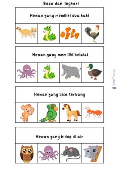 worksheet with pictures of different animals and their names in the form of words