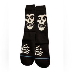 Brand New Misfits Crew Socks Fiend Skull On Front With Skeleton Hand Says Misfits On Back These Are A Must For Any Misfits Fan. I Have A Pair Myself Unisex Punk Rock Music Bands Misfits Skull Fiend Crimson Ghost Samhain Danzig Horror Doyle Wolfgang Con Frankenstein Jerry Only Vegan New Jersey Horror Punk Goth Guitar Skeleton Halloween Bones New To Poshmark? Make An Account And Use Code Ambentzen And Get $10 Off Your First Purchase Poshmark Ambassador 2 Posh Mentor Non Smoking Home Quick Shipping Goth Guitar, Guitar Skeleton, Jerry Only, Crimson Ghost, Halloween Bones, Misfits Skull, Samhain Danzig, Punk Rock Music, Horror Punk