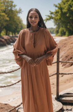 Olivia Mark - Chic and Comfortable Relaxed Long Lantern Sleeve Casual Dress with a Sweet Touch Relaxed Fit Bohemian Dress For Brunch, Bohemian Relaxed Fit Dress For Brunch, Bohemian Dress With Relaxed Fit For Brunch, Relaxed Fit Midi Dress For Fall Vacation, Chic Flowy Peasant Dress For Summer, Casual Boho Beach Dress For Fall, Casual Boho Dress For Beach In Fall, Billowy Peasant Dress For Summer, Casual Peasant Dress For Vacation