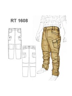 a drawing of a person wearing pants with pockets on each side and the words rtt 108