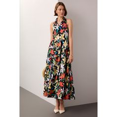 Multicolored floral (96% Cotton 4% Elastane). Casual Dress. Halter Neck. Sleeveless. Front button closure. Shoulder to hemline length: 54". Imported. Dress Halter Neck, New York Summer, Simple Sandals, Dress Halter, York Dress, Rent The Runway, Closet Designs, Tall Girl, Black Print