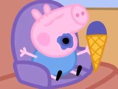 a cartoon pig sitting in a chair with an ice cream cone