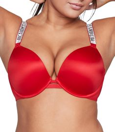 PRICES MAY VARY. Victoria's Secret Very Sexy Push Up bra is built to lift and add 1 cup size. This bra lifts and enhances cleavage for a sexy look This push up bra contains plush padding that adds 1 cup size while underwire cups offer just the right amount of support This push up bra features a plunge neckline for invisibility under your lowest cut tops and dresses. Adjustable straps allow for a perfect fit. The Very Sexy Push Up bra was built for lift and comfort. This bra has moderate coverage Red Bra, Bra Size Charts, Cute Bras, Lounge Lingerie, Plunge Neckline, Everyday Bra, Victoria Secret Fashion Show, Victoria Secret Bras, Pink Bra