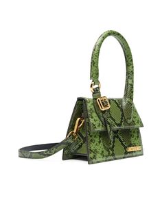 * Colour: Green
   
 * Composition: Furs & Skins->Calfskin100.0 %
   
   
   
 * Year: 2024
   
   
   
 * Made in: Italy
   
   
   
 * Style ID: 233BA3273198550
   
   
   
 * Measurements:
   Please refer to the product images and details for specific measurements.
   
   
   

Indulge in the opulence of this exquisite handbag, meticulously crafted from
luxurious forest green calf leather that emanates a captivating snakeskin
effect. Adorned with gleaming gold-tone logo lettering, the bag boasts
logo-engraved hardware that adds a touch of sophistication. Its elegant
structure features a single rolled top handle coupled with an adjustable and
detachable shoulder strap for versatile styling options. A foldover top with a
secure magnetic fastening reveals a main compartment that's lined wi Luxury Elegant Green Bucket Bag, Luxury Green Clutch With Detachable Strap, Luxury Handmade Green Satchel, Luxury Chic Rectangular Box Bag, Luxury Green Bag With Intrecciato Weave, Le Chiquito Moyen, Jacquemus Bags, Jacquemus Bag, Green Handbag